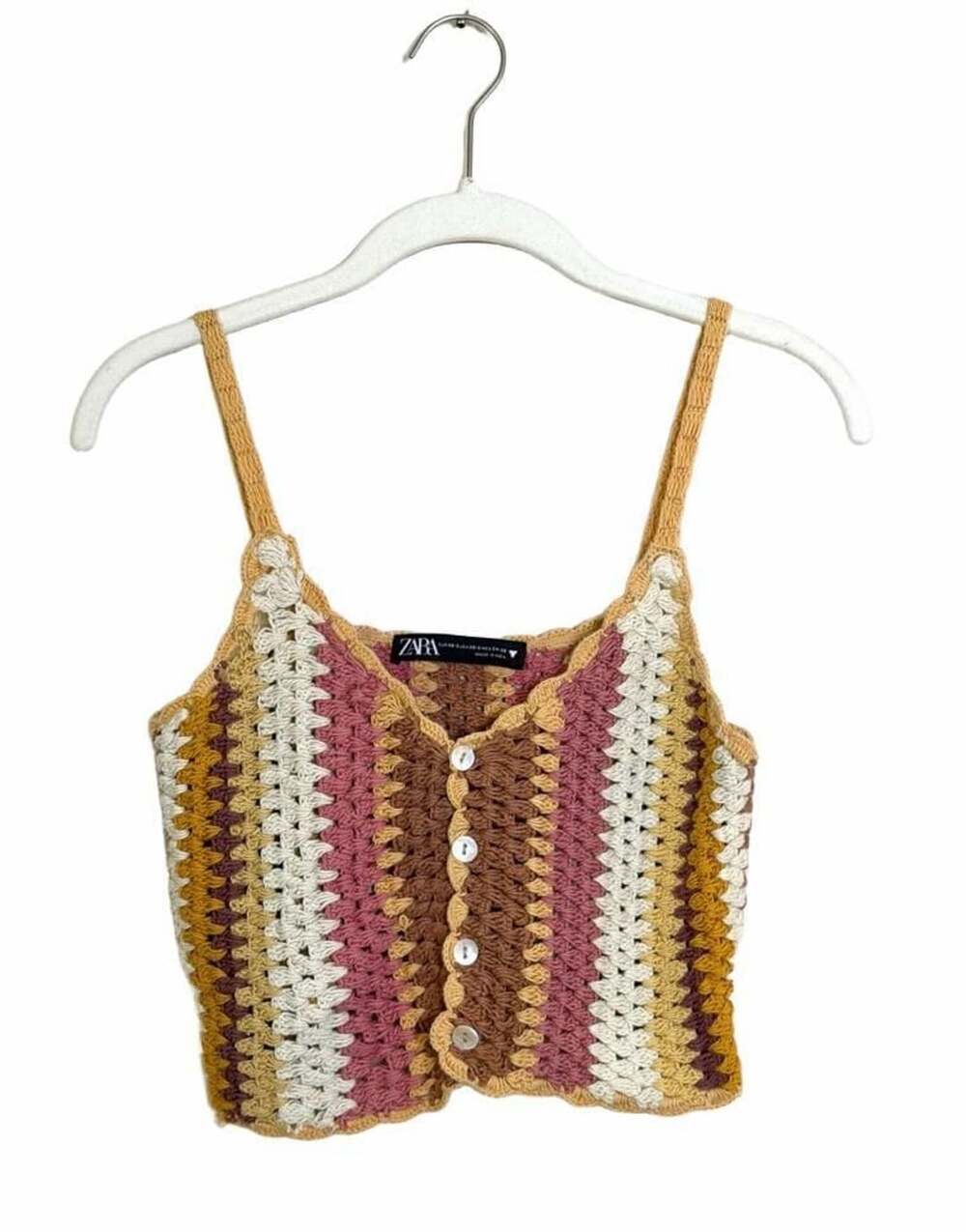 Zara Crochet Crop Top Size XS Multicolor Button Front